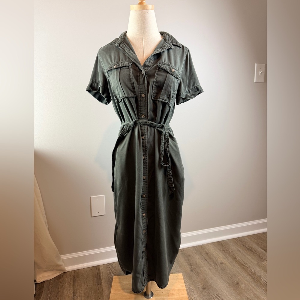 Lucky Brand Olive Midi Dress with Waist Tie
